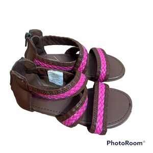 Old Navy Gladiator Sandals Sz 10 Brown Pink Open Toe Kids Toddler Girls